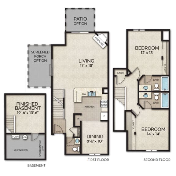 2 bed 2.5 bath townhome floor plan
