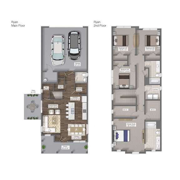 A floor plan of apartment layout for the main and 2nd floor.