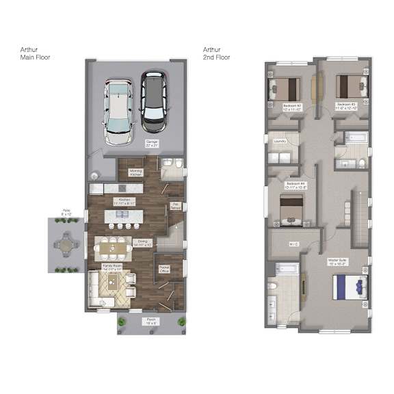 A floor plan of a two-story apartment named Arthur, showing the layout of the main and second floors.