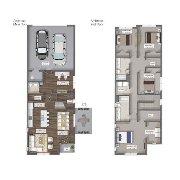 A floor plan of a two-story apartment named Ambrose.
