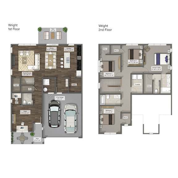 A floor plan of a two-story residential building with labeled rooms and measurements.