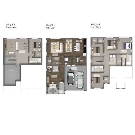 Three floor plans for a Wright B basement.