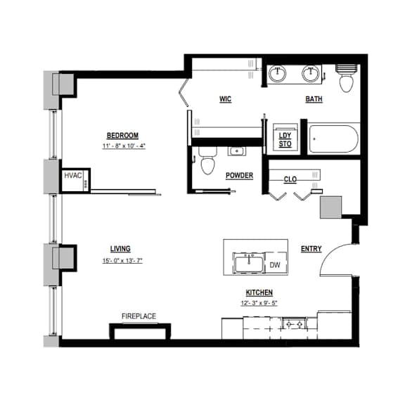 A black and white floor plan of a house with labeled rooms.