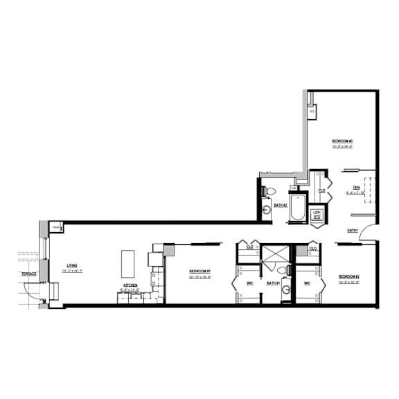 Floor Plan  A black and white floor plan of a house with two bedrooms and a garage.
