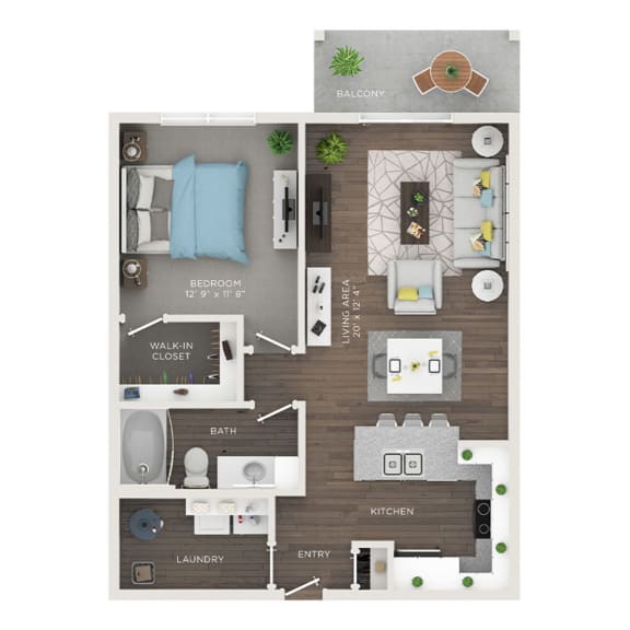 1 bed 1 bath apartment floor plan