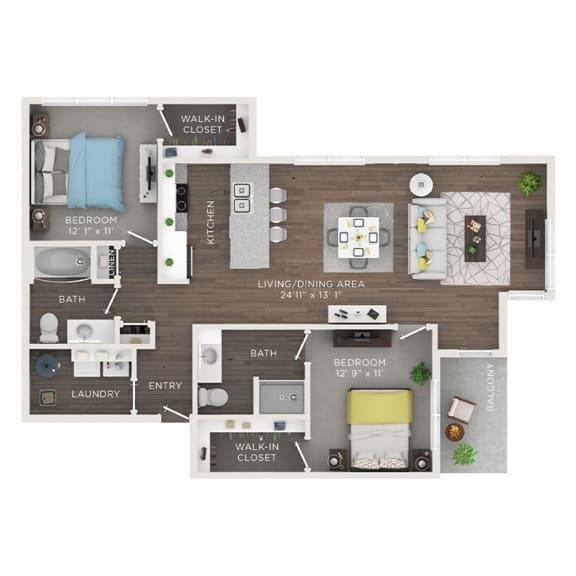 2 bed 2 bath apartment floor plan