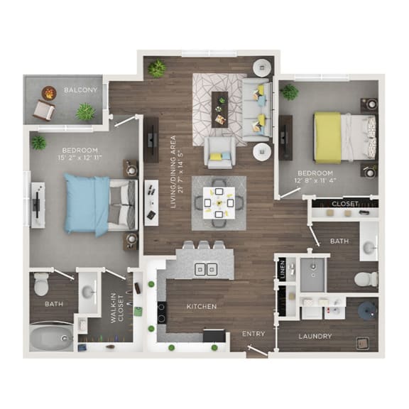 2 bed 2 bath apartment floor plan