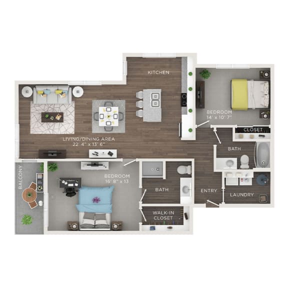 2 bed 2 bath apartment floor plan