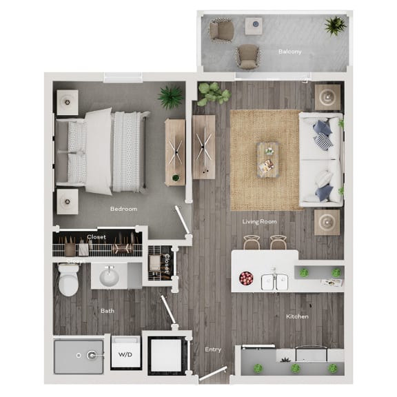 floor plan of a 1 bed 1 bath apartment
