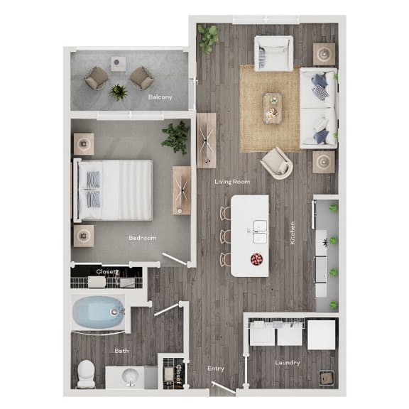 floor plan of a 1 bed 1 bath apartment