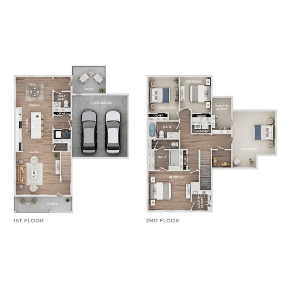 A floor plan of a two-story home with labeled rooms.