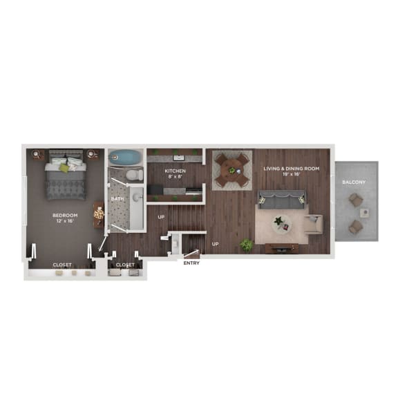 a 3 bedroom floor plan  503 sq ft