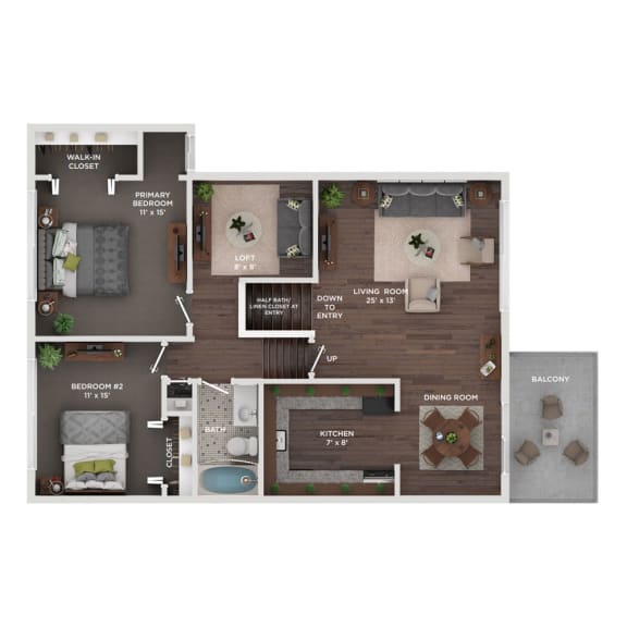 a 3 bedroom floor plan  503 sq ft