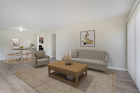 a living room with a couch and a coffee table