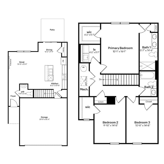 A floor plan of a house with a garage, two bedrooms, a kitchen, a dining room, a pantry, a laundry room, a cloakroom, a lounge, and two bathrooms.
