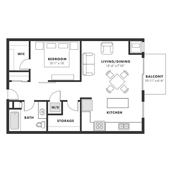 a floor plan of a studio apartment with a bedroom