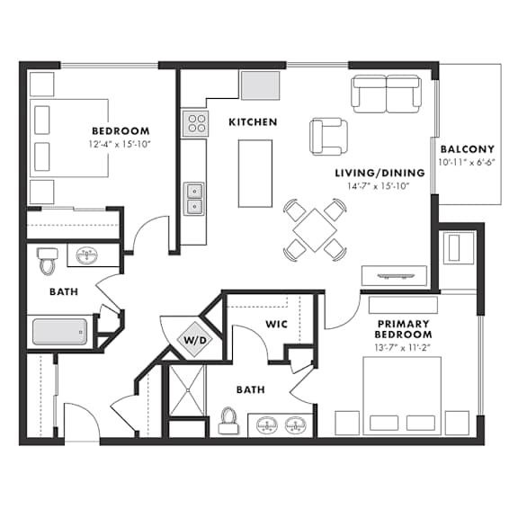 a floor plan of a residence with bedrooms and baths