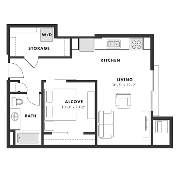a floor plan of a small house with a bedroom and a living room