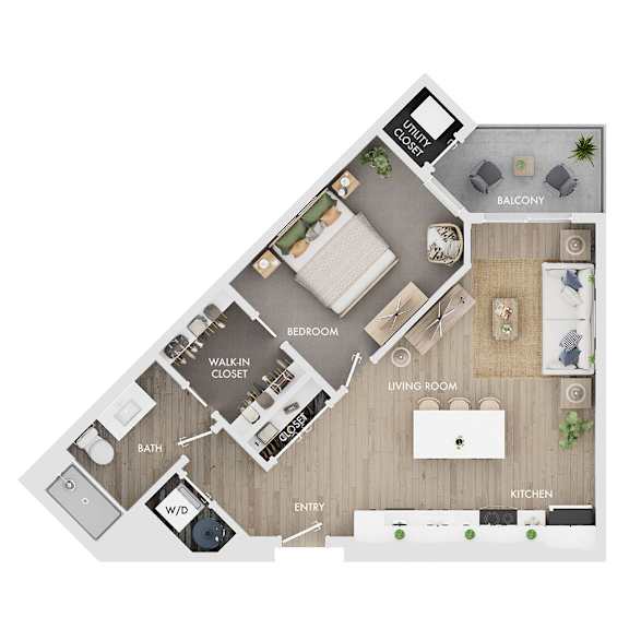 A floor plan of a home showing a living room, kitchen, and bedrooms.