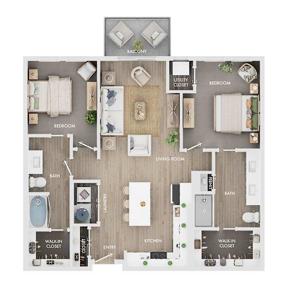 A floor plan of a house with labeled rooms such as "Bedroom", "Living Room", and "Kitchen".