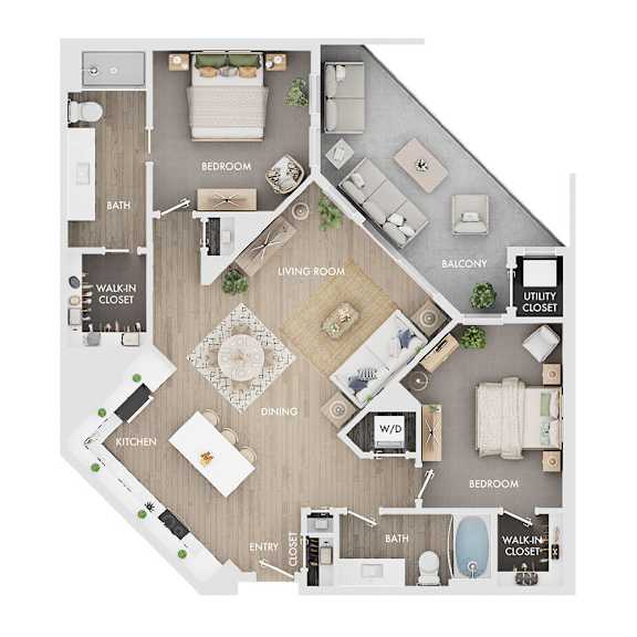 A floor plan of a home showing a living room, dining room, kitchen, and bedrooms.