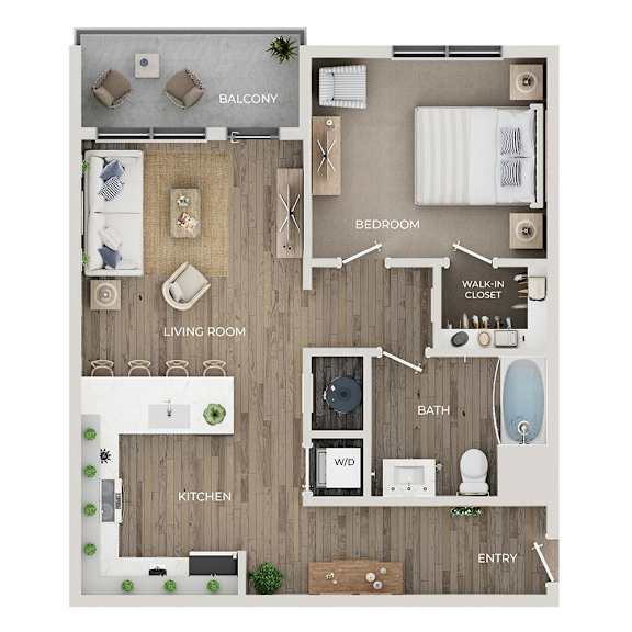 A floor plan of a home with a living room, kitchen, bedroom, and bathroom.