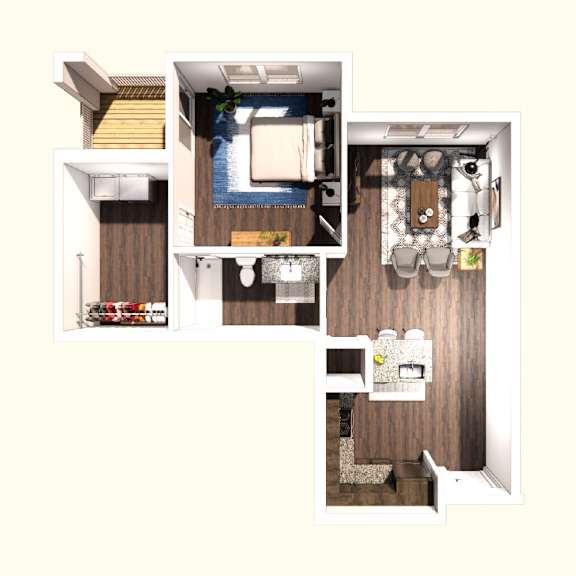 Floor Plan  A series of images showing the interior of a small apartment.