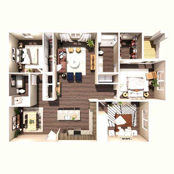 Floor Plan  A cutaway view of a small apartment showing the layout of the rooms.