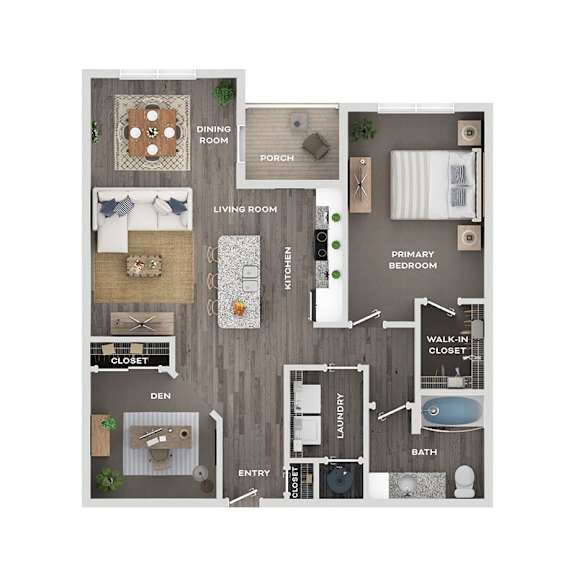 A floor plan of a house with a dining room, living room, kitchen, bathroom, and other rooms.