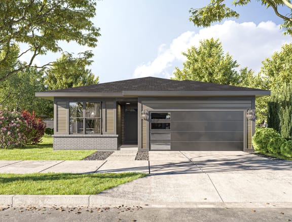 Floor Plan  a house with a gray roof and a gray garage door