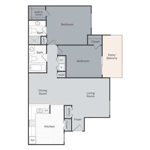 A floor plan of a house with labeled rooms such as Bedroom, Bath, Kitchen, and Living Room.