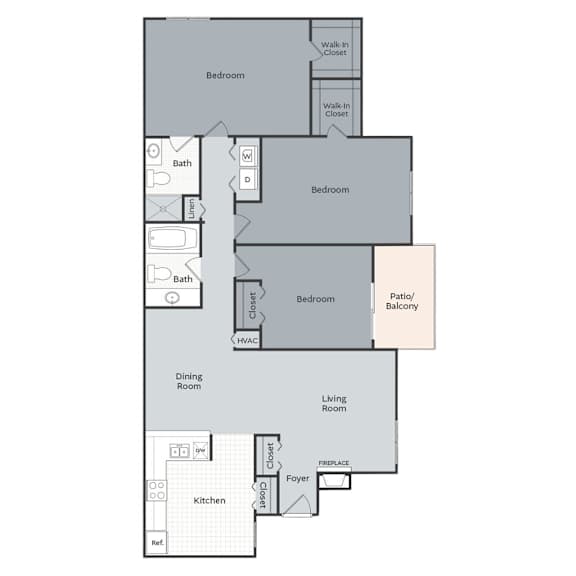 A floor plan of a house with labeled rooms such as Bedroom, Bath, Kitchen, and Living Room.