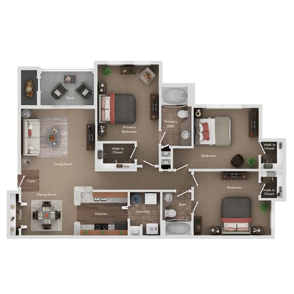 vinings at carolina bays apartments 3 bed 2 bath floor plan