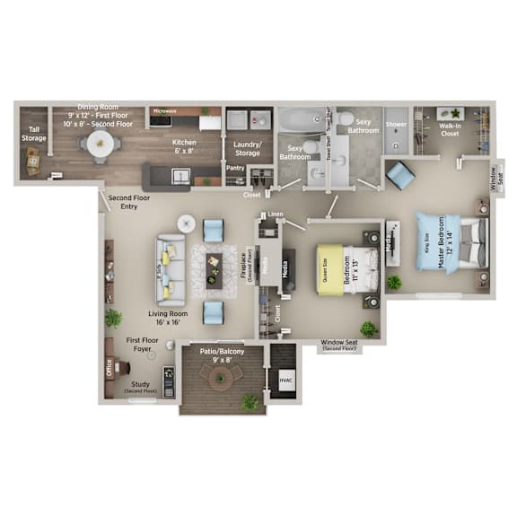 2 bed 2 bath apartment floor plan