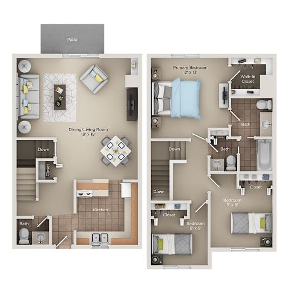 Floor Plan  floor plan of a 3 bed 1.5 bath townhome