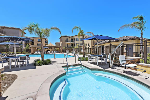 Hot Tub And Pool at LEVANTE APARTMENT HOMES, Fontana, CA