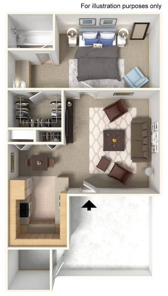 Floor Plan  1x1 A FloorPlan 636 Sq.Ft. at THE STREAMS, Fullerton, 92831