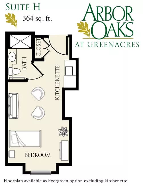 a floor plan for a small apartment with a bedroom and a bathroomat Arbor Oaks at Greenacres, Greenacres, 33467