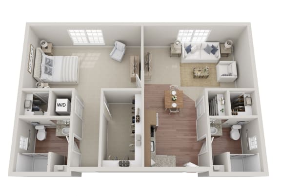 a stylized floor plan with a bedroom and a living room  at Arbor Hills, Lakeland, Florida