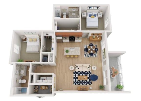 B2 Two Bed Two Bath Floorplan at Gibson Oaks, Lakeland, FL