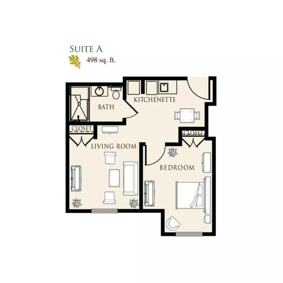 a floor plan of a unit with a bedroom and living room  at Arbor Oaks at Tyrone, Florida