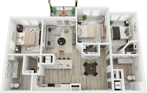 A floor plan of a house with a living room, dining room, kitchen, and bathrooms.