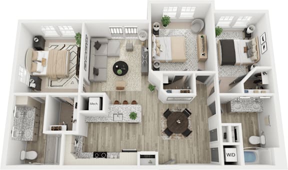 A top-down view of a house layout with labeled rooms.