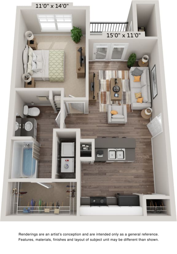 633 sqft One Bedroom