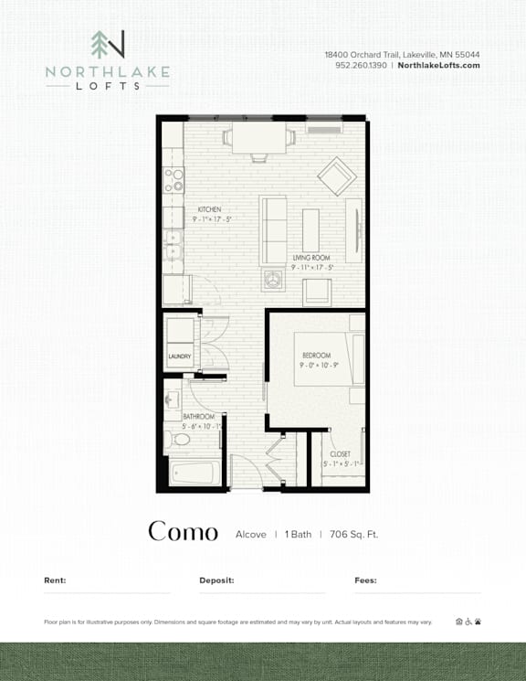 A floor plan for a property rented by Northlake Lofts.