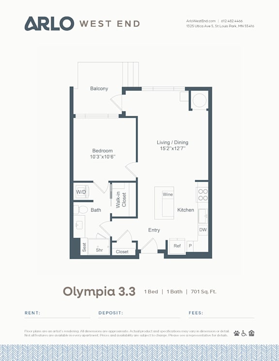A floor plan for a property rented by Arlo West End.
