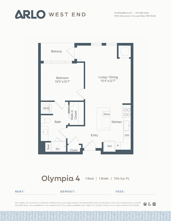 A floor plan for a property rental by Arlo West End.