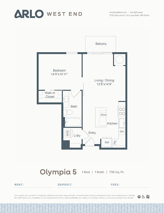 A floor plan for a property rented by Arlo West End.
