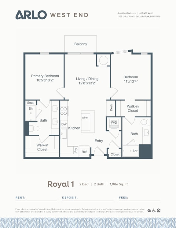 A floor plan for a property rental by Arlo West End.