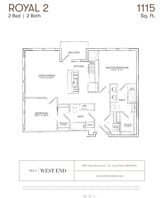 a floor plan of a two bedroom apartment with a bathroom and a closet